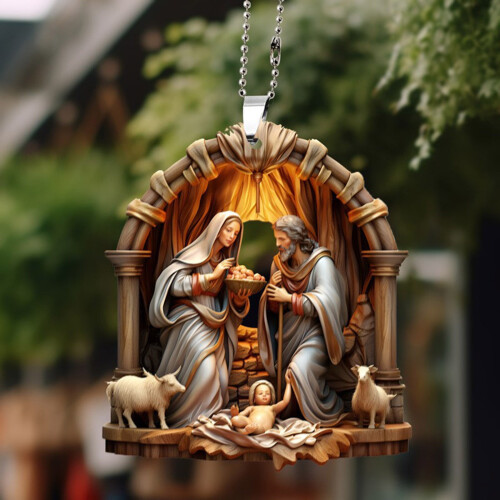 Nativity Scene Acrylic Ornament 2.4 Inch Double-Sided 3D 1