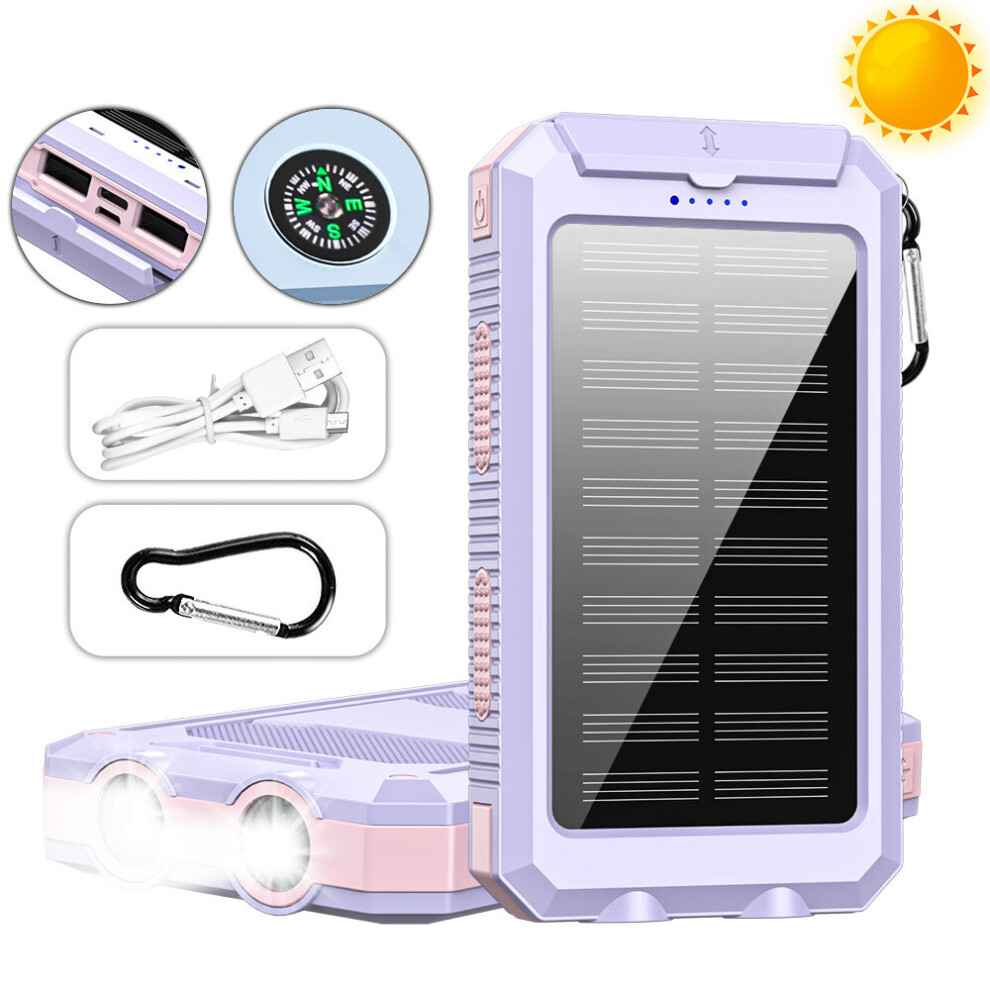 Solar Power Bank 20000Mah With 4 Cables Light Purple 9370362234230