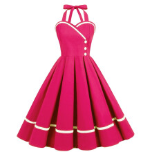 QLEICOM Vintage Halter Neck Snøringkjole Hot Pink XXL