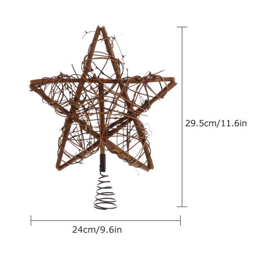 Rattan Star Tree Topper Coffee Color Hollow Design 1