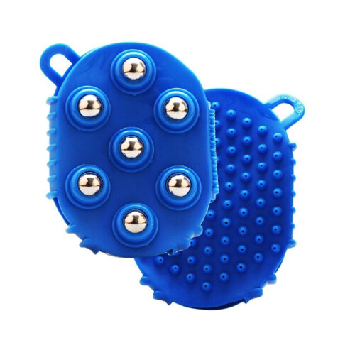 Handflächenförmiger Massagehandschuh mit 7 Metallkugeln, blau