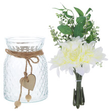 Kunstbloem met vaas, decoratieve set van diverse houtsoorten