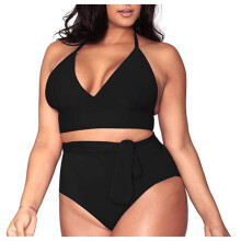 Plus size højtaljet bikinisæt med mavekontrol til kvinder