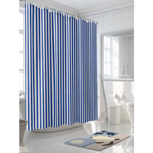 Rideau de douche à rayures bleues imperméable 72 x 84 pouces avec 2