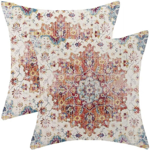 Conjunto de 2 capas de almofada boho em linho, 40x40cm (16x16 polegadas).