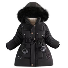 Dětská černá termo prošívaná parka, středně dlouhá