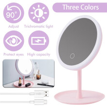 Espejo de tocador LED con iluminación de colores y carga USB.