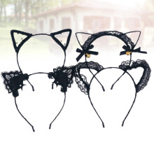 Hoofdband met kattenoortjes en kant in feestelijke stijl, 4 stuks