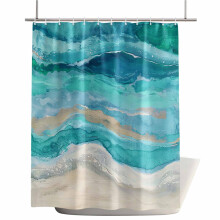 Rideau de douche à motif vagues marines et côtières, turquoise, 183 x 213 cm (72 x 84 pouces).