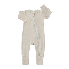 Combinaison pyjama côtelée pour bébé avec fermeture éclair, beige, 12-18 mois