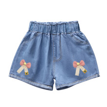 Mädchen-Jeansshorts, blau, bedruckte Taschen, Größe M (10-11 Jahre)