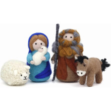 Kerststal naaldviltset voor beginners, wollen poppenset (4 stuks)