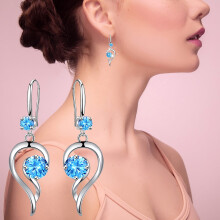 Runde, baumelnde Edelstahl-Ohrringe für Damen, blau