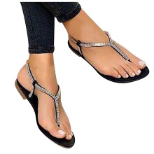 Dam platta sandaler med strass, svarta, storlek 35