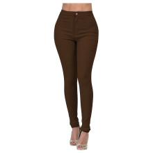 Dámské hnědé džíny volného střihu slim leg ke kotníkům