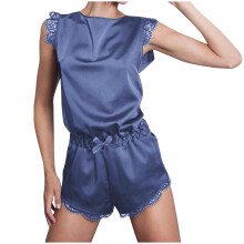 Damen-Pyjama-Set, blau, langärmeliges Oberteil und Hose, Größe L