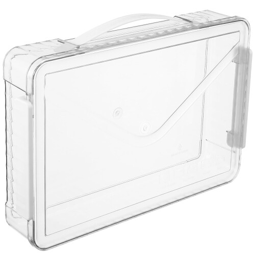 Caixa de arquivo de plástico transparente com alça, 36 x 24 x 6,5 cm (14,15 x 9,43 x 2,55 polegadas).