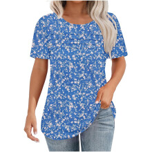 Kurzarm-T-Shirt mit Blumenmuster und Smokdetails für Damen