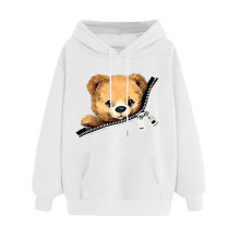 Vit långärmad hoodie med hjärtmönster och dragsko för kvinnor