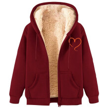 Manteau à capuche doublé polaire à imprimé cœur pour femme