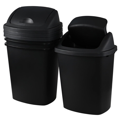 Begale plastic swing-lid trash can 6 gallon black 4 pack