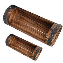 Juego de 2 macetas de madera sin marca con forma de medio barril.