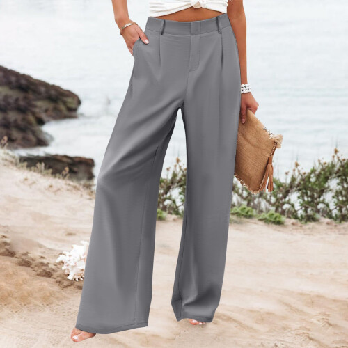 Damen-Freizeithose mit elastischem Bund und weitem Bein 1