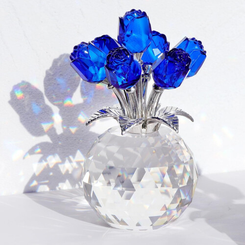 Kristallrosenfigur, blaues Glas, 1 Stück