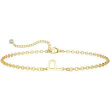 Gold Plated Letter Charm Bracelet for Women 14K Dainty