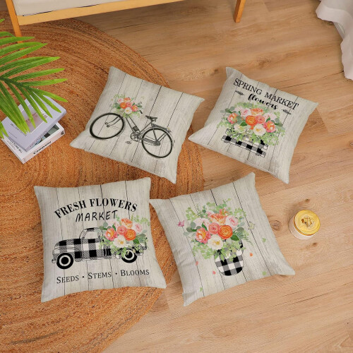Vårkuddfodral Blommigt 20x20 tum Set om 4 2