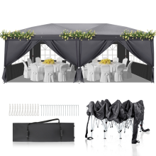 3m x 6m Pop Up Gazebo with Sides Garden Tent Outdoor Folding Gazebo Portable Carry Bag Included for Outdoor Patio Wedding Party Shelter Dark Grey