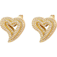 Heart Stud Earrings for Women White Gold Plated Cubic