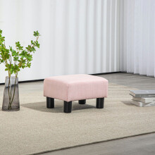 Pink Linen Cube Ottoman Foot Stool with Plastic Legs
