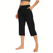 Dames capri broek met hoge taille van gabardine en zakken, maat 4XL-5XL