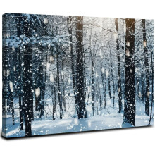 Cuadro decorativo de bosque invernal con escena nevada en blanco y negro (1 pieza)