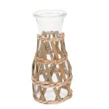 Glassblomstervase med rottinglokk, 1 stk.