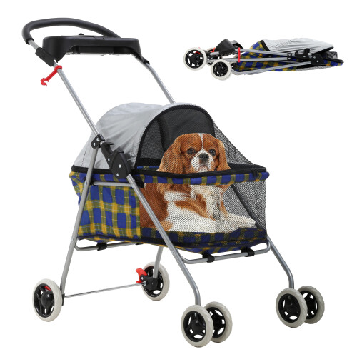 Folding Dog Stroller Lightweight 4-Wheel Waterproof for