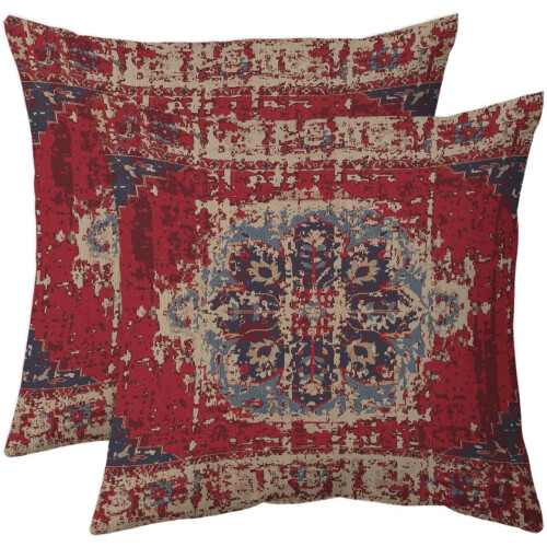 Røde boho pudebetræk i hør, 40x40 cm, sæt med 2