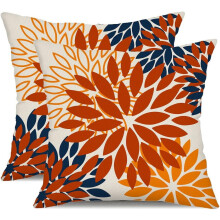 Blomsterpudebetræk Orange Blå 20x20 tommer Sæt med 2