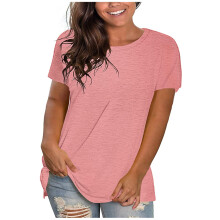 Roze T-shirt met korte mouwen en ronde hals voor dames in grote maten (XXL)