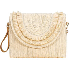 Stro crossbodytas voor dames, zomerse strandtas, envelopmodel