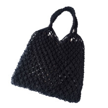 Sac de plage en filet de coton noir tricoté, pochette 1 pièce