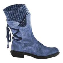 Botas de nieve de lana para mujer con tira trasera, color azul, talla 35.