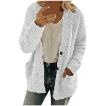 Hvid, casual plus size plyscardigan med lommer til kvinder