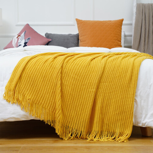 Yellow Reversible Knit Throw Blanket 50x67 inch 1