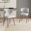 2Pcs Grey Chenille Upholstered Dining Chairs Curved Wing Back Solid Walnut Wood Legs Modern Kitchen Side Chairs 1