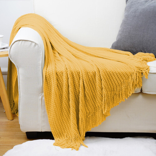 Yellow Reversible Knit Throw Blanket 50x67 inch 2