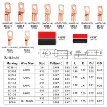 130PCS Copper Wire Lugs,Terminal Connectors,Used AWG12 10 8 6 4 2 Cable,Heat Shrink Set,Ring Terminals Connectors
