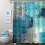 Blågrønt bruseforhæng moderne abstrakt design 72x72 tommer 1