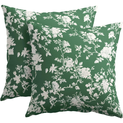 Conjunto de 2 capas de almofada florais 50x50cm (20x20 polegadas) em estilo rústico verde e branco.